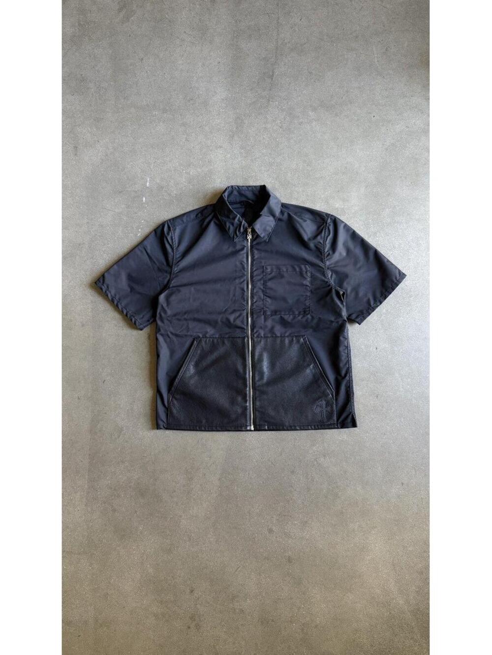 RARE! Chrome Hearts Nylon Leather ZipUp Short Sleeve Shirt